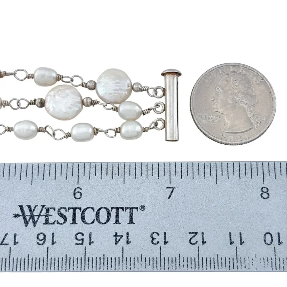Vintage Sterling Silver 925 Freshwater Pearl Bracelet 7